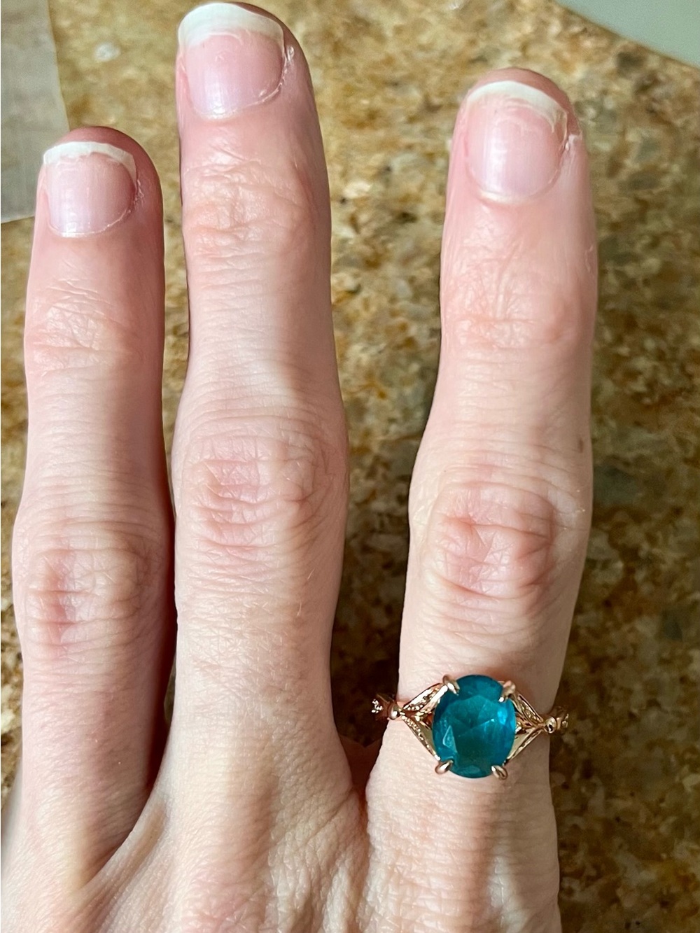 BP Retro RBP2850 Mermaid Tail Rose Gold-Tone Ring with Vibrant Teal Blue Crystal - Picture 4 of 5